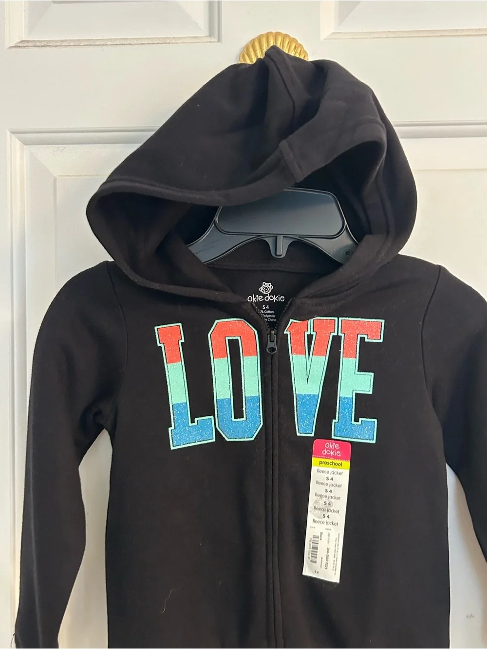 NWT-Girls OshKosh B'gosh Black Zip Hoodie with Rainbow LOVE Graphic